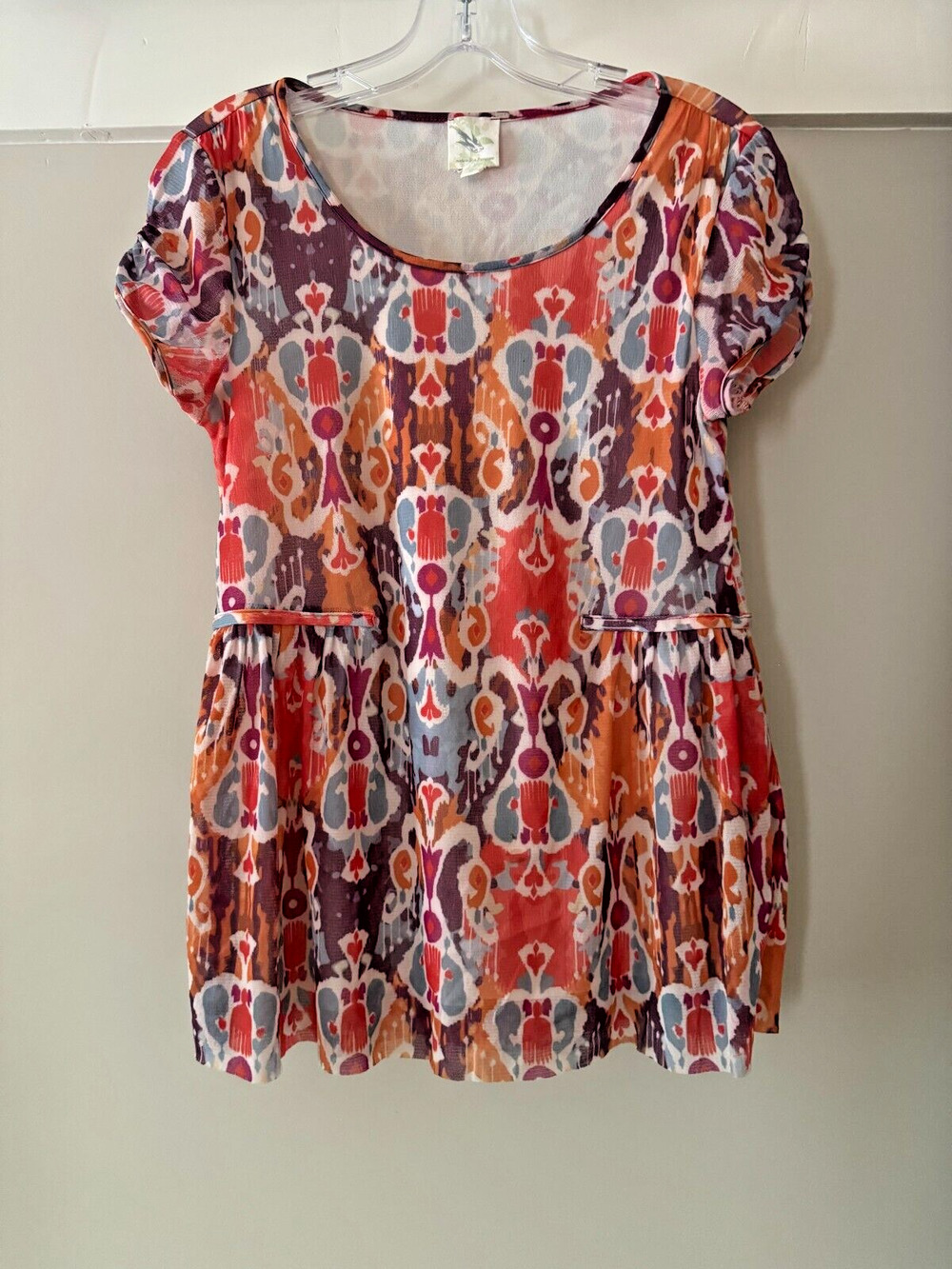 Weston Wear Anthropologie Mesh Graphic Print Top Multi Color Size M Ruched Lined
